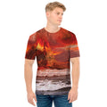 Volcano On The Sea Print Men's T-Shirt
