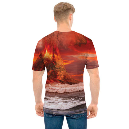 Volcano On The Sea Print Men's T-Shirt