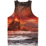 Volcano On The Sea Print Men's Tank Top