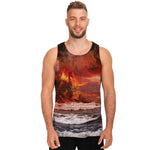 Volcano On The Sea Print Men's Tank Top