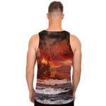 Volcano On The Sea Print Men's Tank Top
