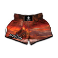 Volcano On The Sea Print Muay Thai Boxing Shorts