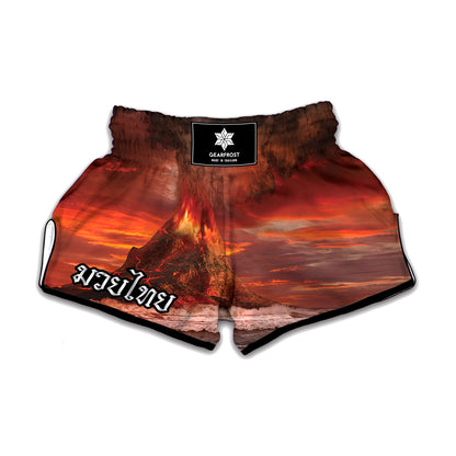 Volcano On The Sea Print Muay Thai Boxing Shorts