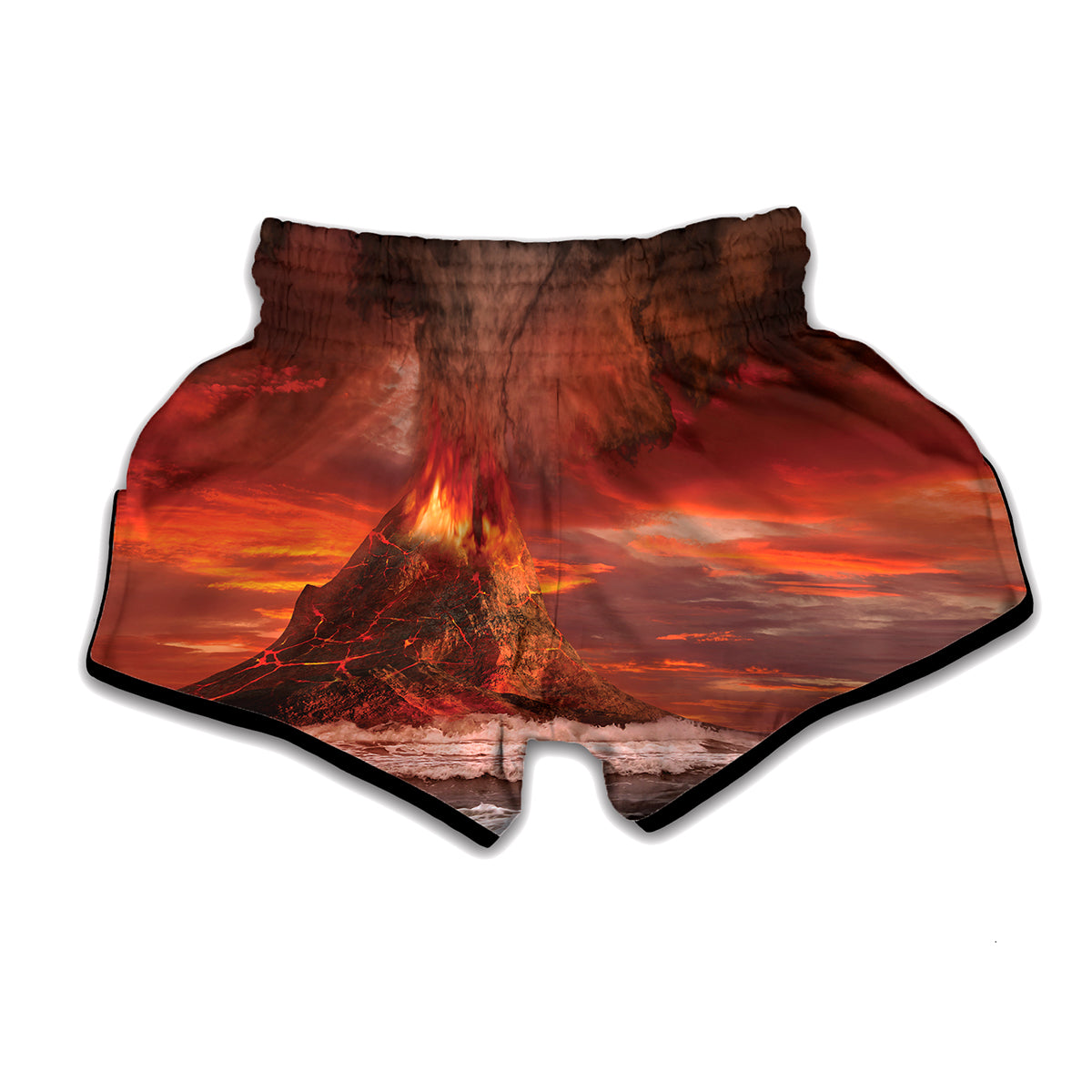Volcano On The Sea Print Muay Thai Boxing Shorts