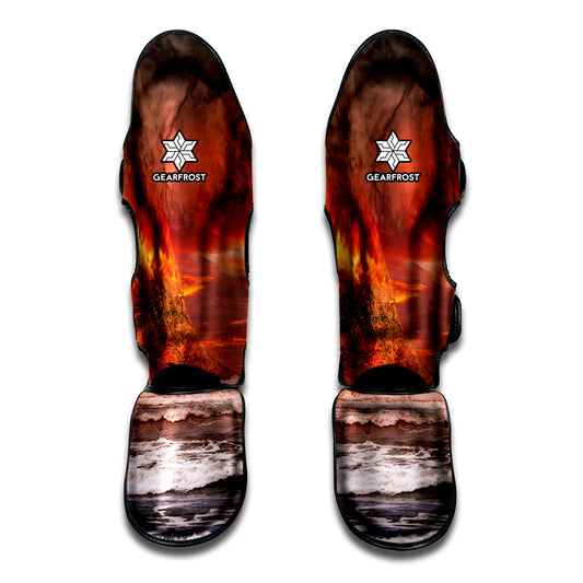 Volcano On The Sea Print Muay Thai Shin Guard