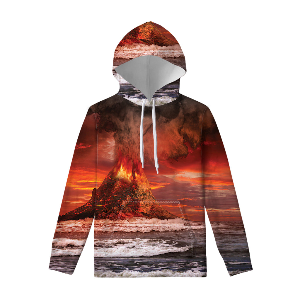 Volcano On The Sea Print Pullover Hoodie