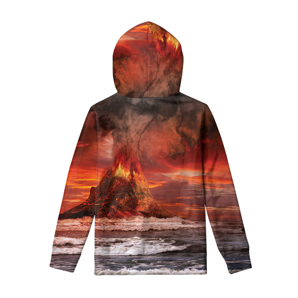 Volcano On The Sea Print Pullover Hoodie