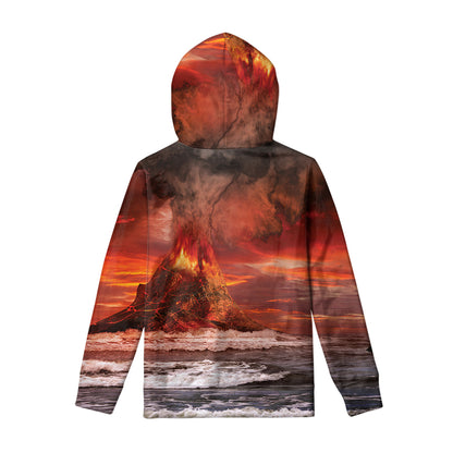 Volcano On The Sea Print Pullover Hoodie