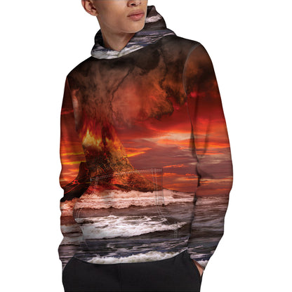 Volcano On The Sea Print Pullover Hoodie