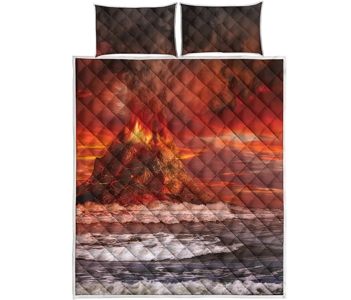 Volcano On The Sea Print Quilt Bed Set