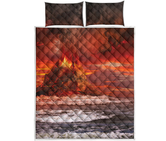 Volcano On The Sea Print Quilt Bed Set