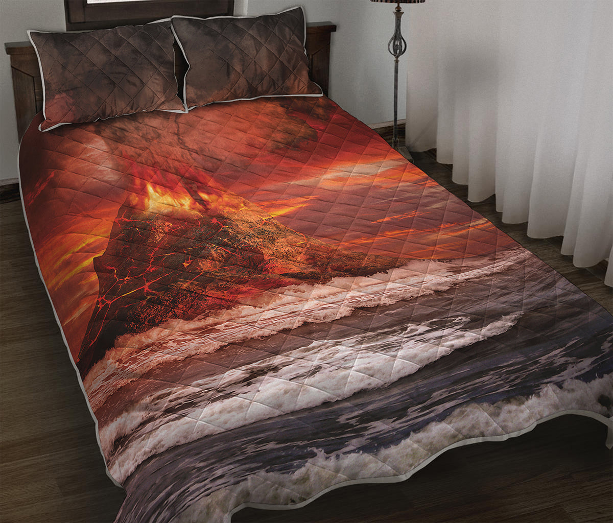 Volcano On The Sea Print Quilt Bed Set