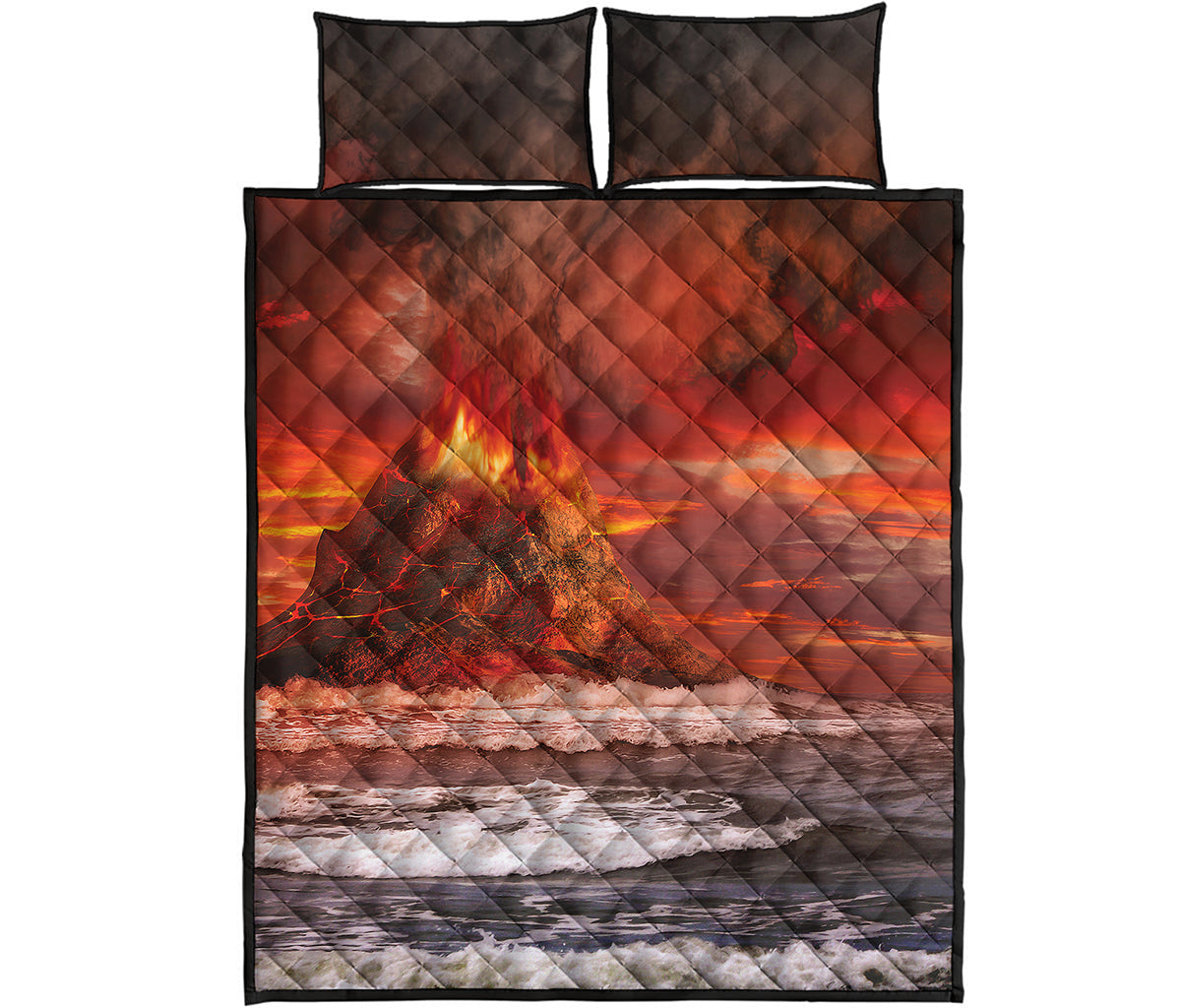Volcano On The Sea Print Quilt Bed Set