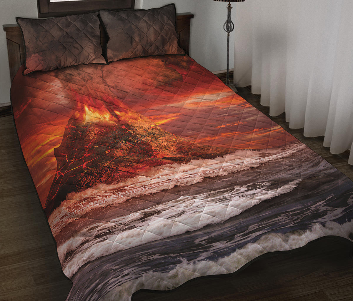 Volcano On The Sea Print Quilt Bed Set