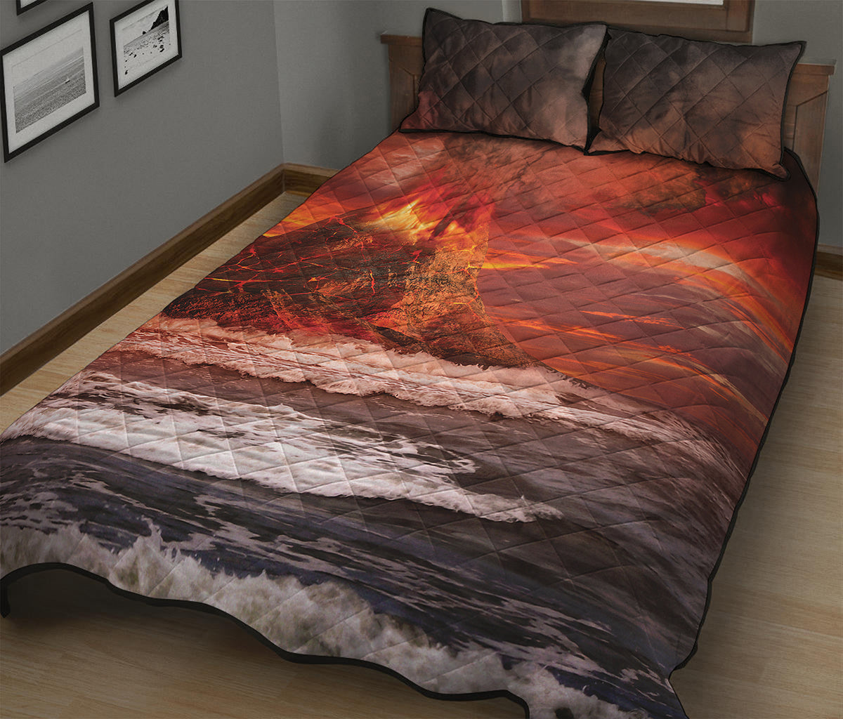 Volcano On The Sea Print Quilt Bed Set