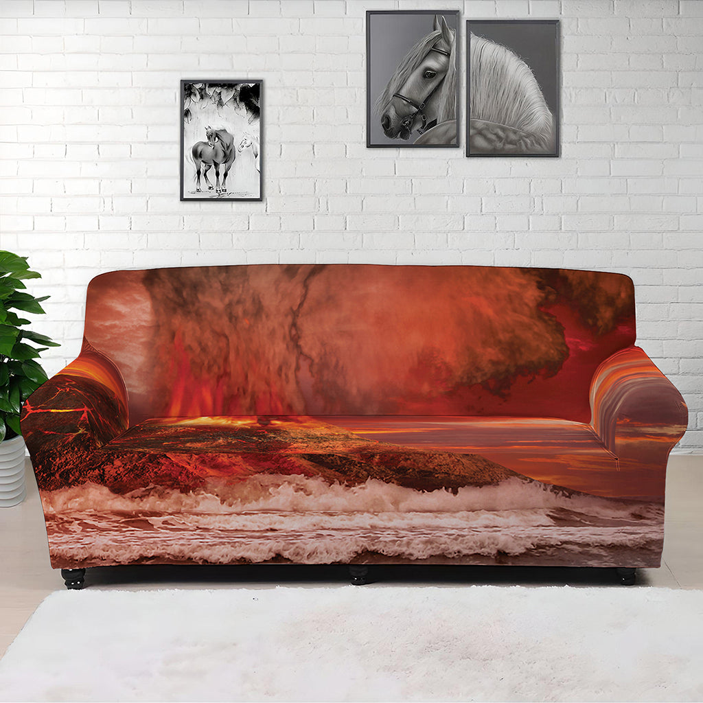 Volcano On The Sea Print Sofa Cover