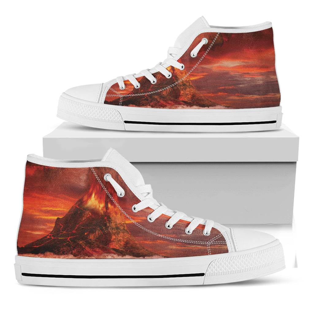Volcano On The Sea Print White High Top Shoes