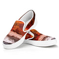 Volcano On The Sea Print White Slip On Sneakers