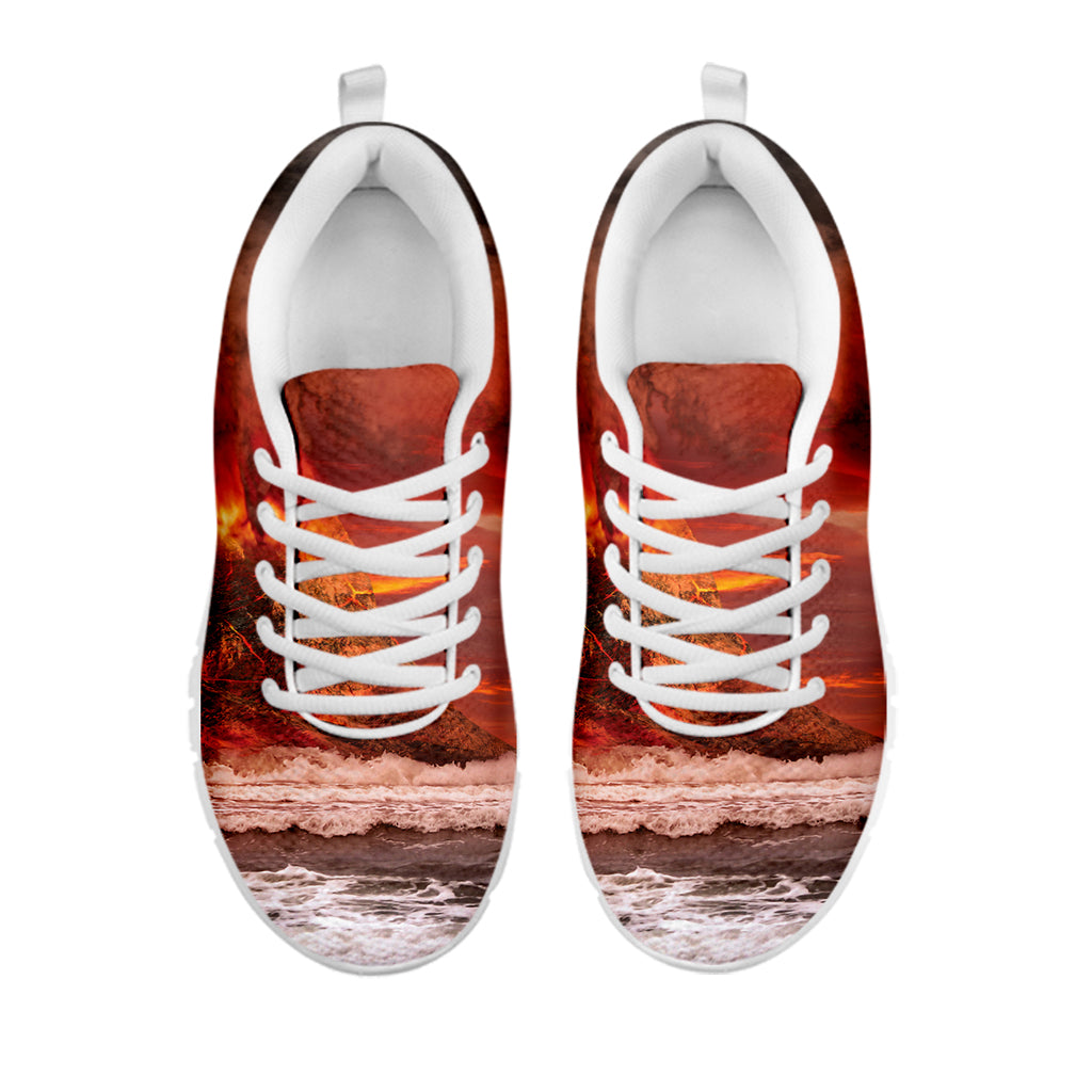 Volcano On The Sea Print White Sneakers