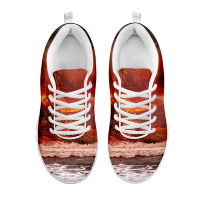 Volcano On The Sea Print White Sneakers