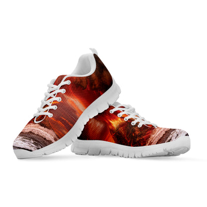 Volcano On The Sea Print White Sneakers
