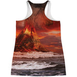 Volcano On The Sea Print Women's Racerback Tank Top