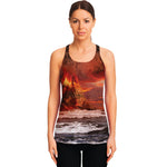Volcano On The Sea Print Women's Racerback Tank Top