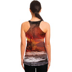 Volcano On The Sea Print Women's Racerback Tank Top