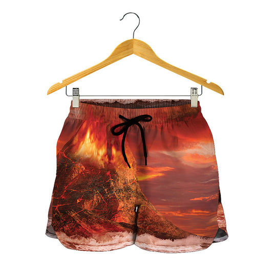 Volcano On The Sea Print Women's Shorts