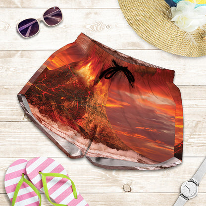 Volcano On The Sea Print Women's Shorts
