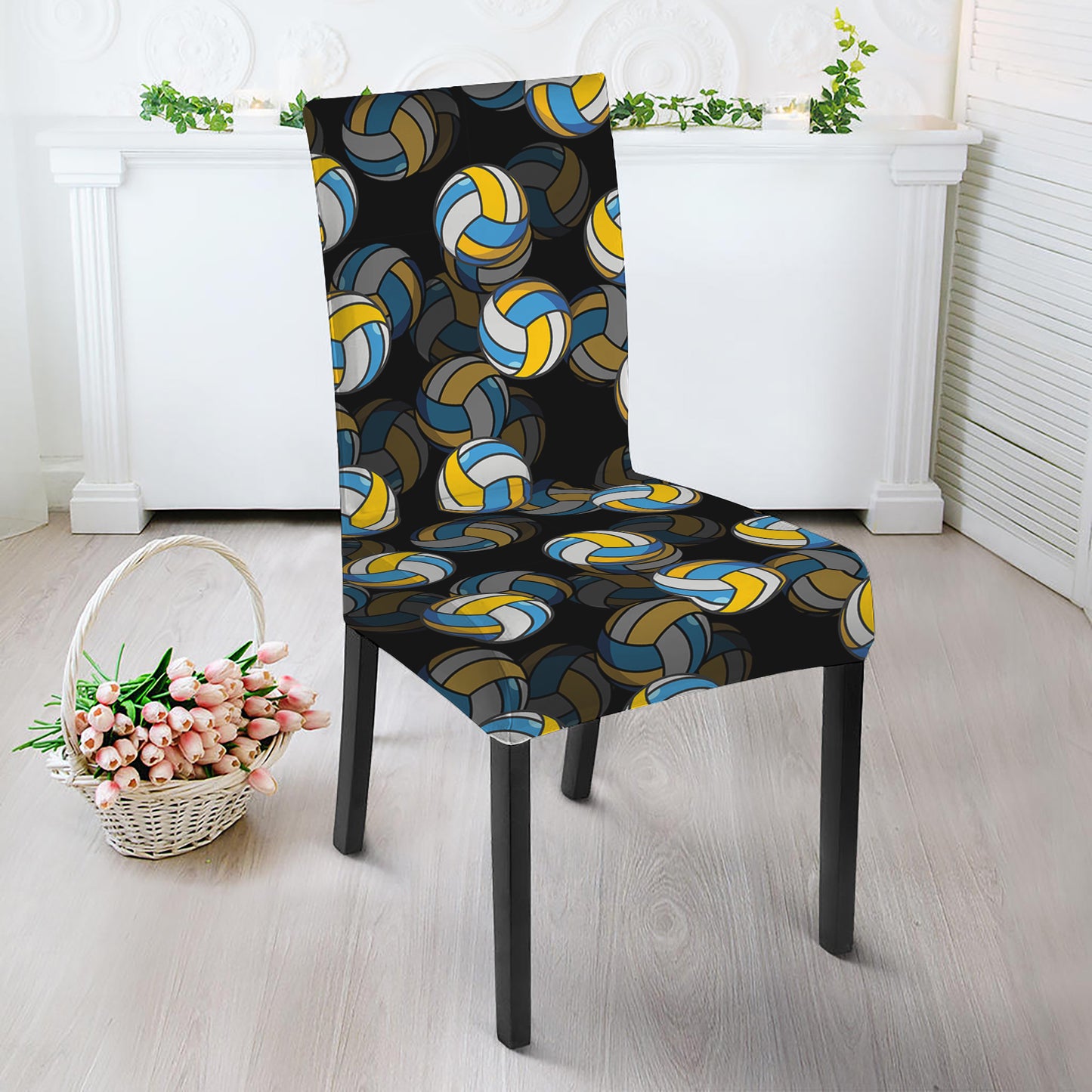 Volleyball Pattern Print Dining Chair Slipcover
