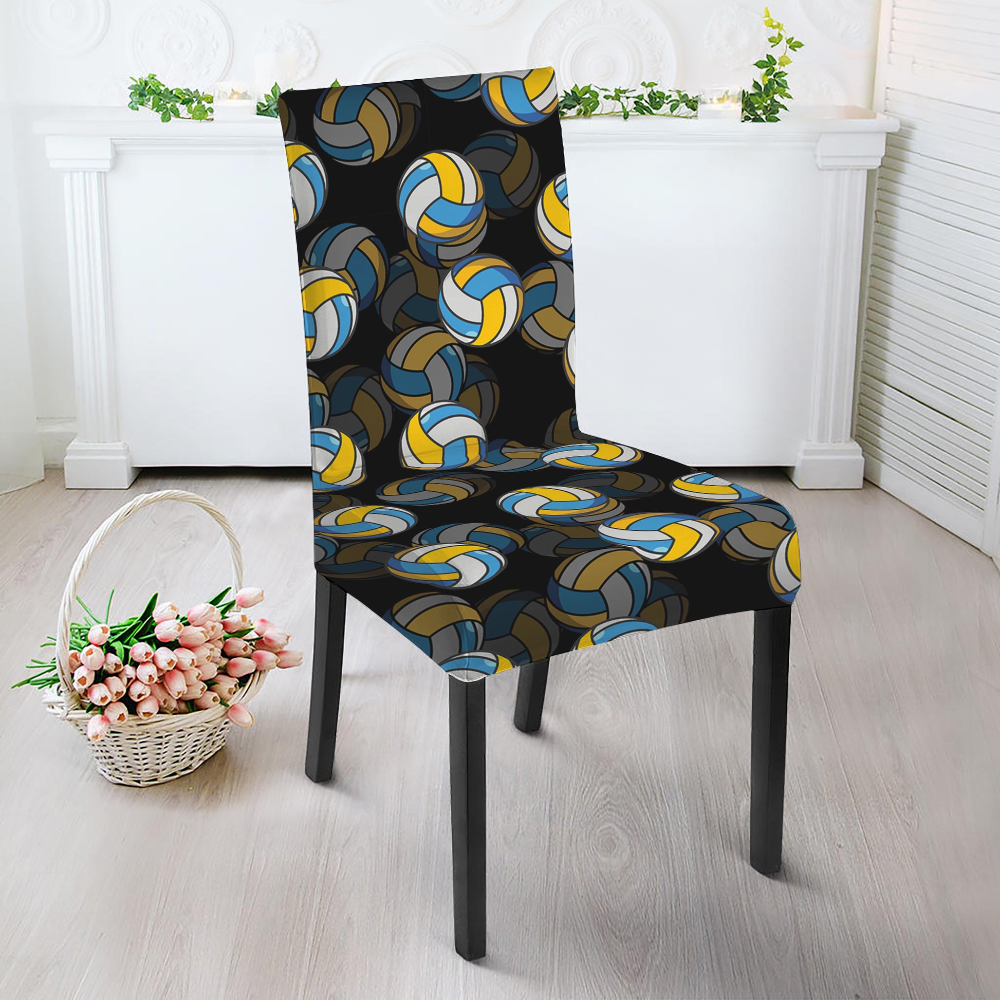Volleyball Pattern Print Dining Chair Slipcover
