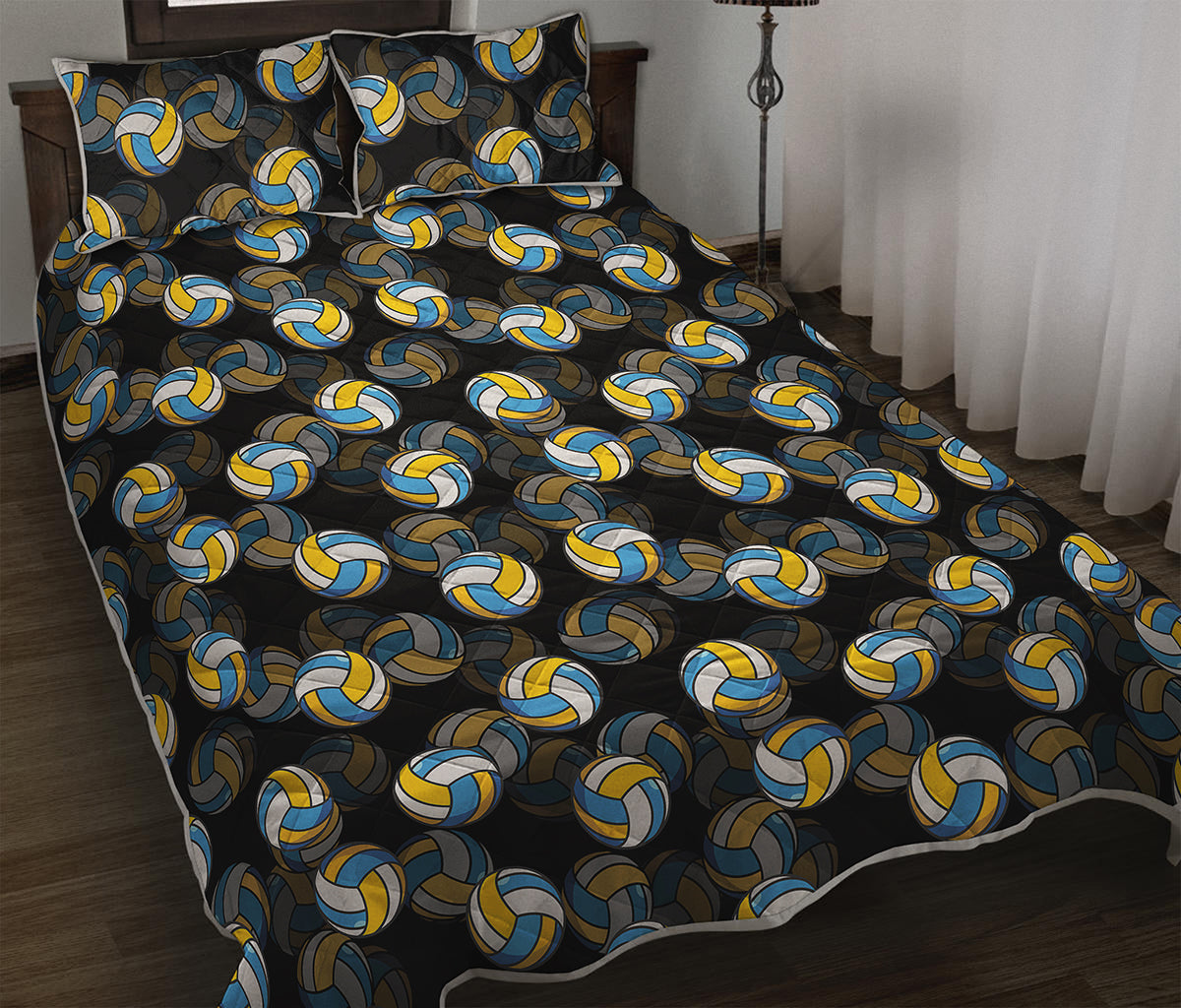 Volleyball Pattern Print Quilt Bed Set