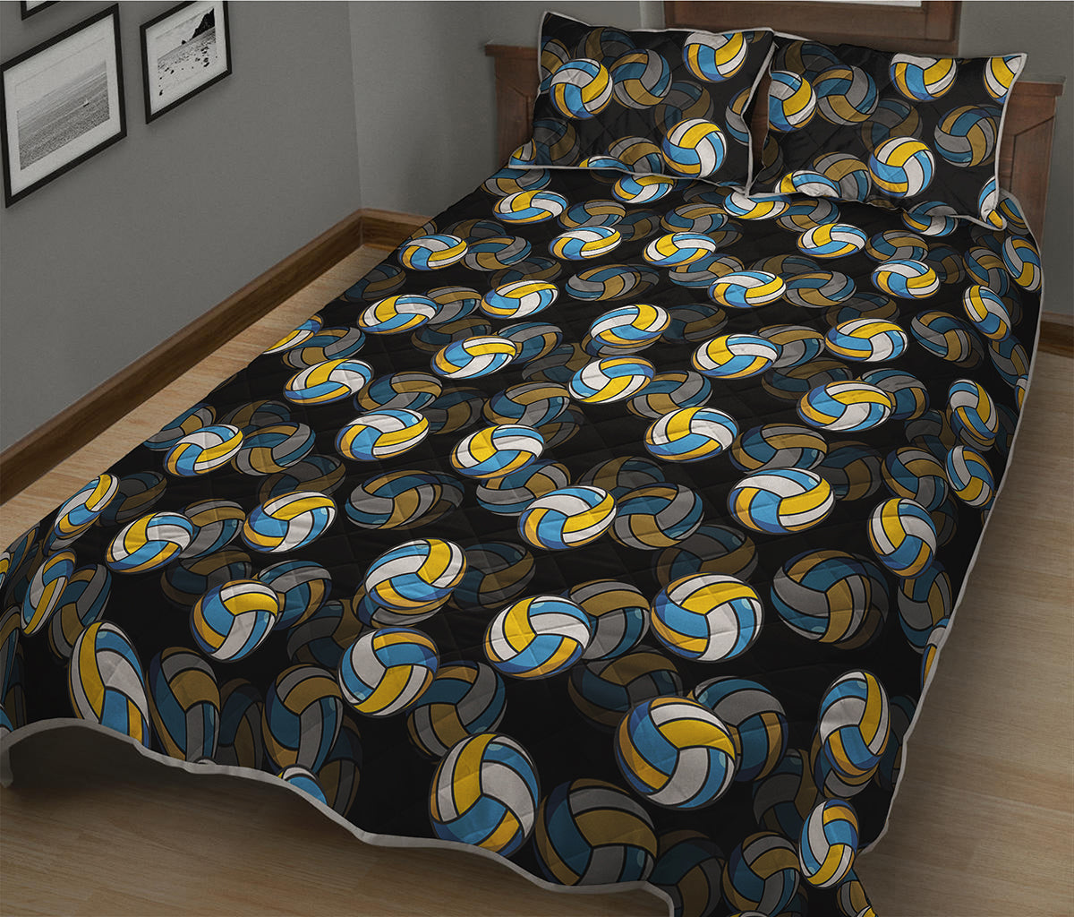 Volleyball Pattern Print Quilt Bed Set