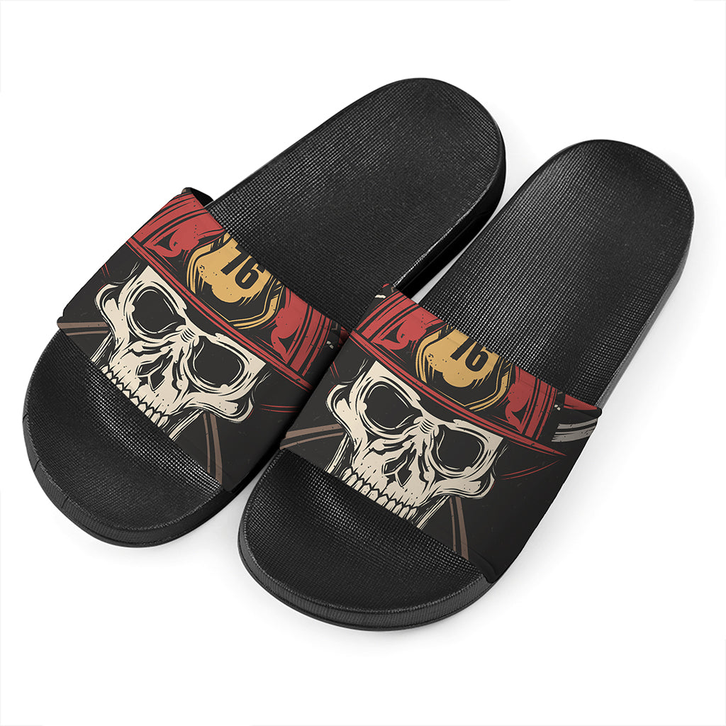 Volunteer Firefighter Print Black Slide Sandals