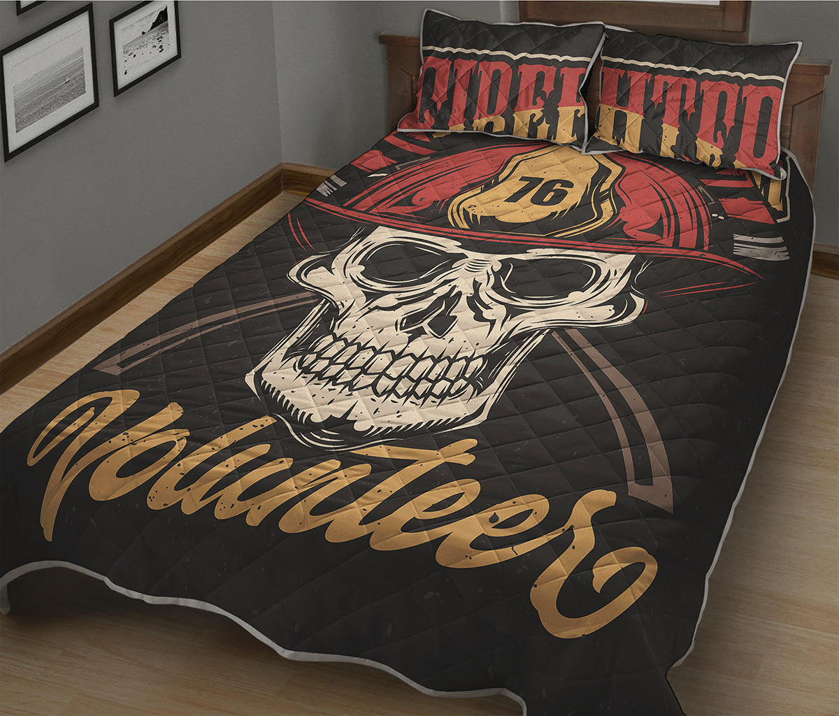 Volunteer Firefighter Print Quilt Bed Set