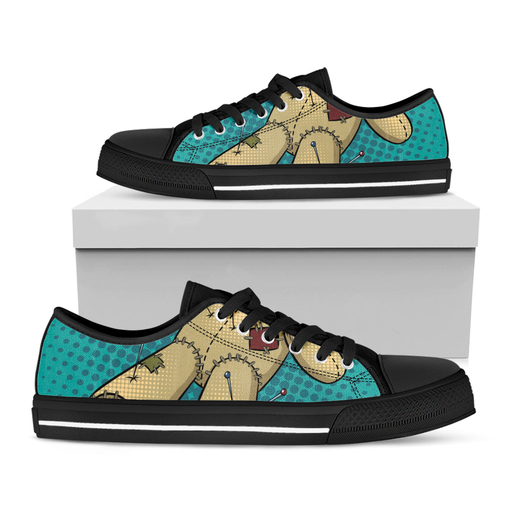 Voodoo Doll Print Black Low Top Shoes 