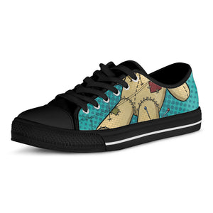 Voodoo Doll Print Black Low Top Shoes 