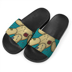 Voodoo Doll Print Black Slide Sandals