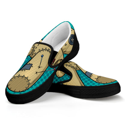 Voodoo Doll Print Black Slip On Shoes