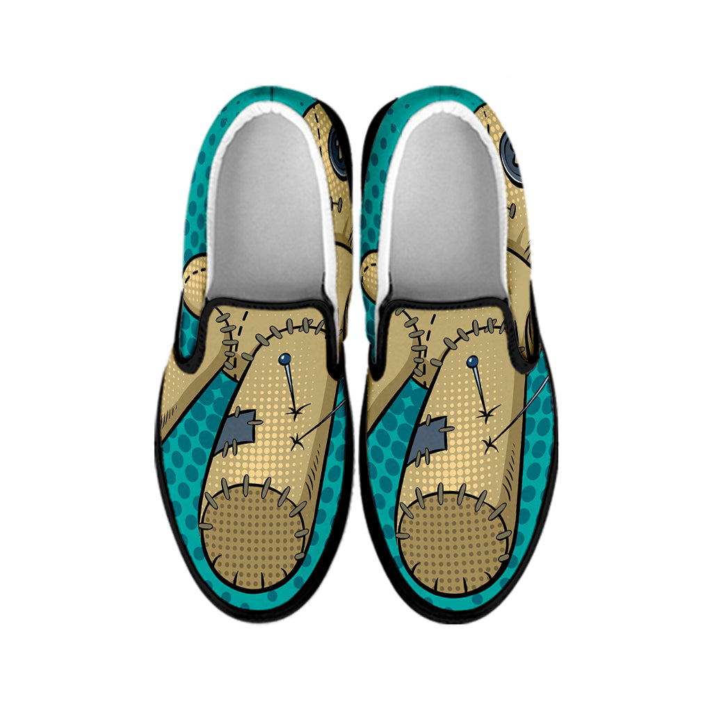 Voodoo Doll Print Black Slip On Shoes