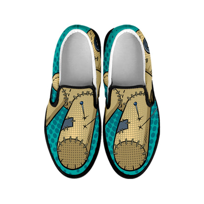 Voodoo Doll Print Black Slip On Shoes