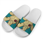 Voodoo Doll Print White Slide Sandals