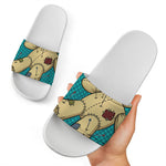 Voodoo Doll Print White Slide Sandals