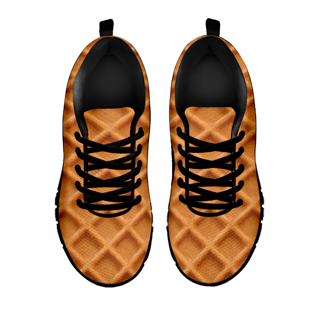 Waffle Pattern Print Black Sneakers
