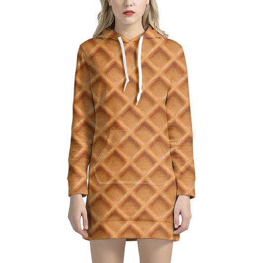 Waffle Pattern Print Hoodie Dress