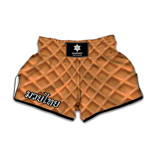 Waffle Pattern Print Muay Thai Boxing Shorts