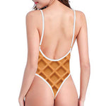 Waffle Pattern Print One Piece High Cut Swimsuit