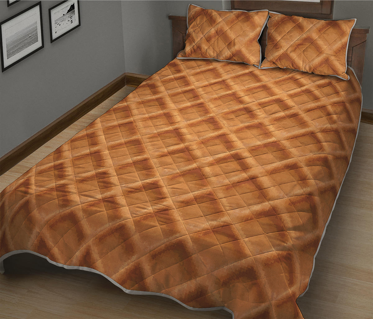 Waffle Pattern Print Quilt Bed Set