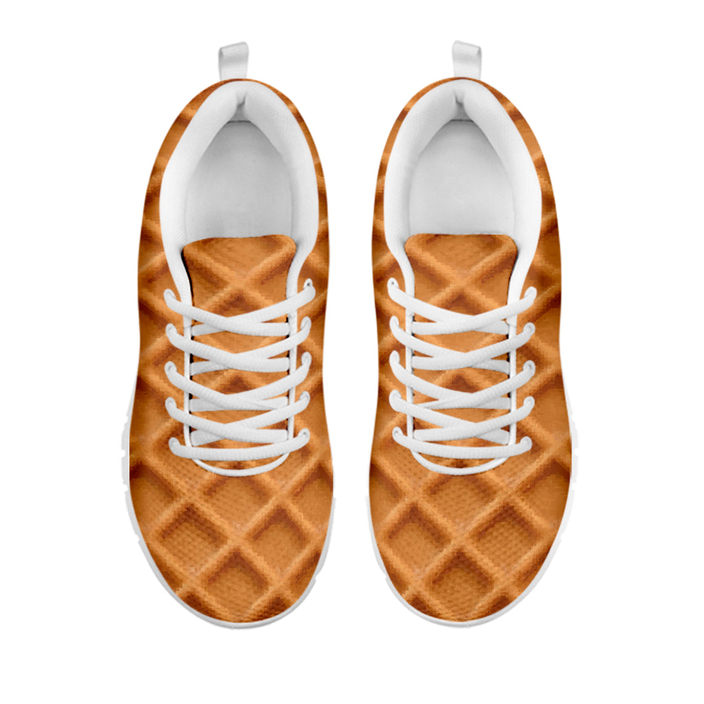 Waffle Pattern Print White Sneakers